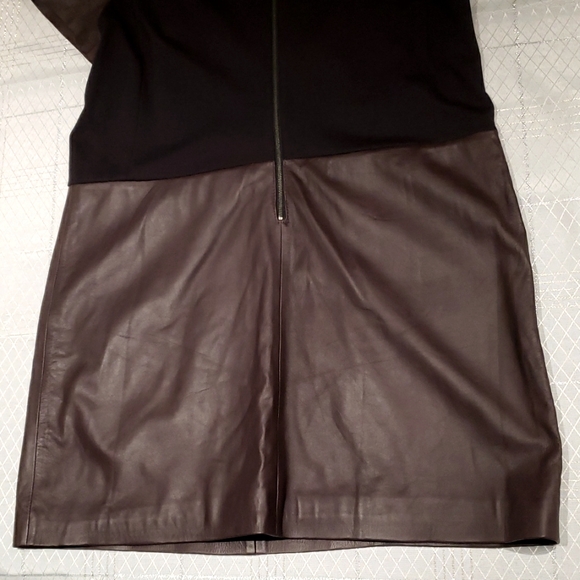 Halogen NORDSTROM New Leather & Ponte Knit Shift Dress ESPRESSO BLACK Womens XLP - Picture 12 of 16